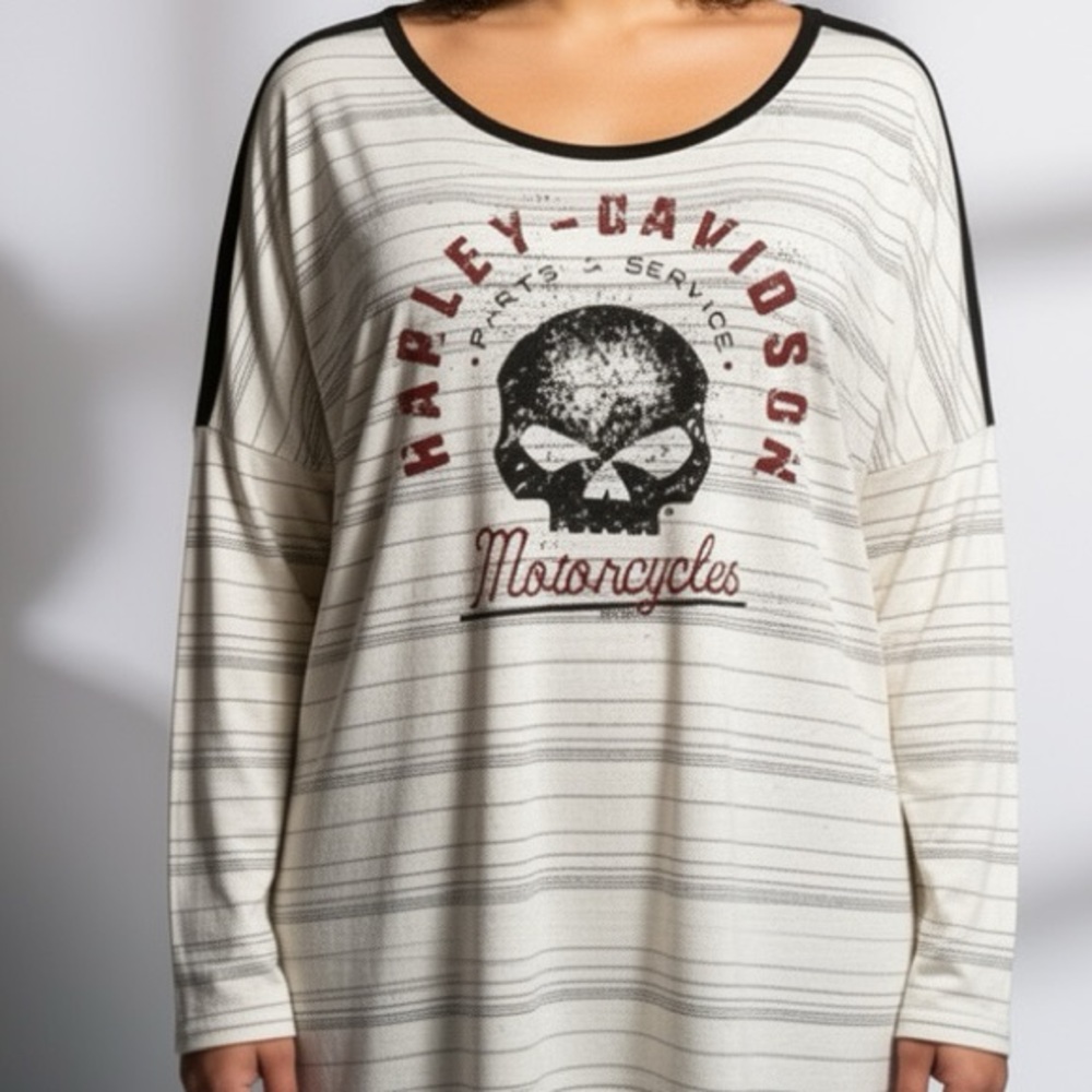 NWOT‎ Harley Davidson Skull Front Plus Size Raglan Jersey -- 1X